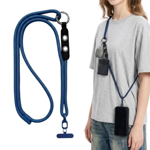 Adjustable Crossbody Phone Lanyard with Hanging Loops - color: Blue