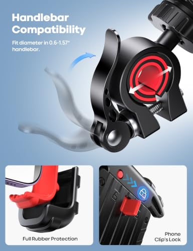 Lamicall Bike Phone Holder Motorcycle Mount - One-Hand Operation, Lockable - color: Red