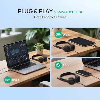 Yealink UH42 SE Wired Headset, USB-A/C & 3.5mm,in-Line Controls, On-Ear - color: Dual-Ear (UC), size: 3.5mm & USB-C/A
