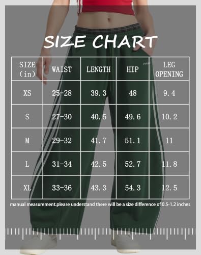 Women's Baggy Barrel Sweatpants, Double Waist Striped Wide Leg Pants - color: Green, size: X-Large