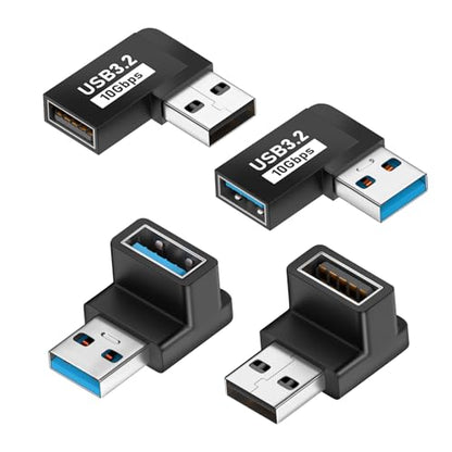 UCEC 90 Degree USB Adapter 3.2 10Gbps, USB Angle Adapter Male to Female - style: 4Pack A Male to A Female (Black)