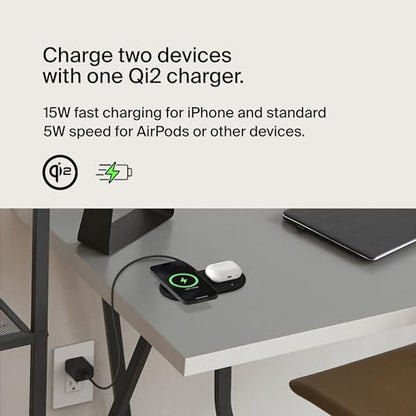 Belkin Qi2 15W 2 in 1 Wireless Charging Pad with USB-C Port - color: Black, style: 2 in 1