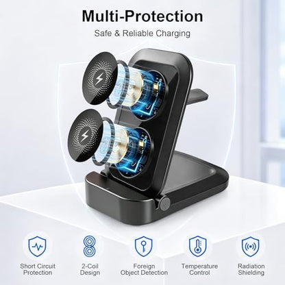 3 in 1 Wireless Charging Station for Apple - Foldable Wireless Charger Station - Travel Charger for Multiple Devices for iPhone 17 16 15 14 13 12 Pro Max Plus, Apple Watch, AirPods(Black)