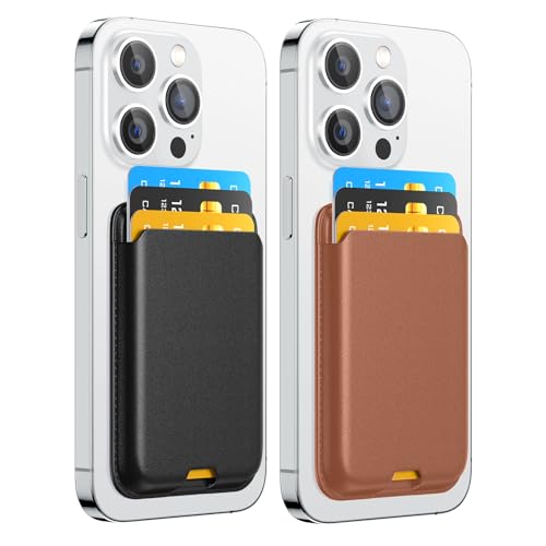 Magnetic Wallet Card Holder intended for Apple iPhone with Magsafe, Wallet for iPhone 17 16 15 14 13 12 Pro Max Air Plus Mini Series, Mag 3 Safe Wallet Stick on for Phone Case, Black Brown - color: Brown Black