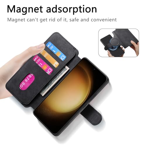 2 in 1 Wallet Case for Samsung Galaxy S23+ Plus CMG Black | PU Leather Magnetic Flip Folio Case with RFID Blocking Card Holder, Credit Card Slots Kickstand, Shockproof Protective Cover - color: Black, size: Samsung Galaxy S23 Plus