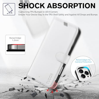 TUCCH Wallet Case for iPhone 16 Pro Max (6.9") 2024, 4 Card Slots, White | RFID Blocking, Viewing Stand, Shockproof TPU Shell, PU Leather, Magnetic Closure, Protective Folio Flip Cover - color: White