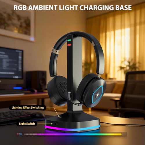 Bluetooth Headset with Microphone, Wireless Headset AI Noise Cancelling, Dual-Mode Bluetooth 6.0 & 2.4G Dongle, Wireless Headphones for 45H Work RGB/HUB Base, Meeting/Office/PC/Phone/Teams/Zoom