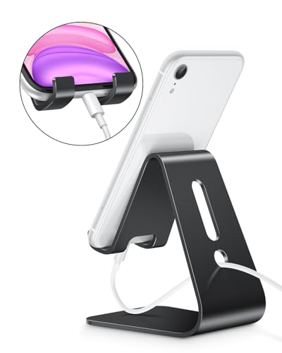OMOTON C1 Upgraded Aluminum Cell Phone Stand for Desk, Durable Phone Dock - color: Black