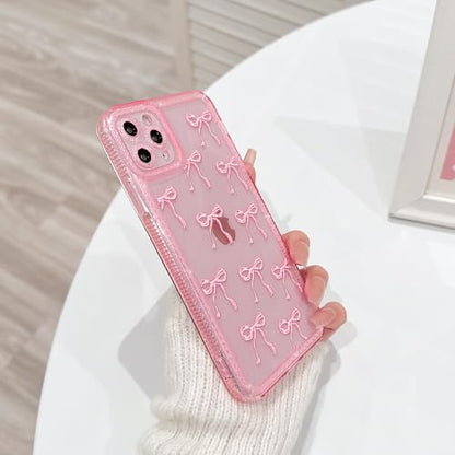 NITITOP Compatible with iPhone 11 Pro Max Case Cute Clear Pink Glitter Bow Knot Design Shiny Star Sparkle Bling Diamond Girls Women Soft TPU Shockproof Protective Phone Cover - Large Bow - color: Large Bow, size: iPhone 11 Pro Max