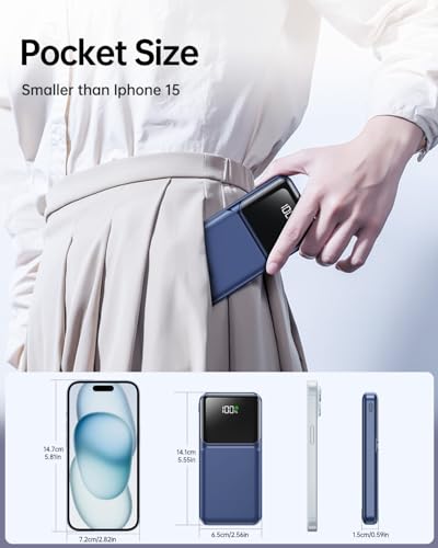 RONEGN Portable Charger with Built in Cable 20000mAh Fast Charging - color: Blue