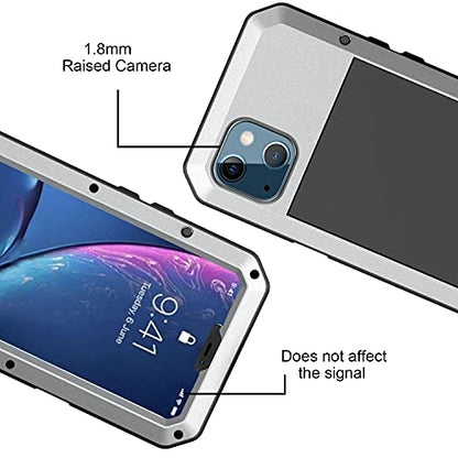 for iPhone 13 Case, 360 Full Body Protective Cover Heavy Duty Shockproof Tough Armour Aluminum Metal Case with Silicone Built-in Screen Protector for Apple iPhone 13 6.1 Inch - Silver - color: Silver