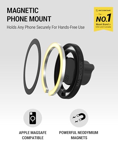 Scosche MagicMount MS Flip MagSafe Phone Stand, Magnetic Cell Phone Holder for Car Windshield/Dashboard, Suction Cup Phone Mount Compatible with iPhone 17 16 15 14 13 12 and More with MagSafe Ring