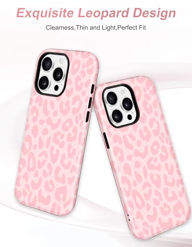 Jusy Magnetic Cheetah Phone Case for iPhone 16 Pro Max,Pink Leopard | Compatible with MagSafe,Cute Aesthetic Tortoise Shell Design,TPU and PC Protective Shockproof Cover - color: Pink Leopard
