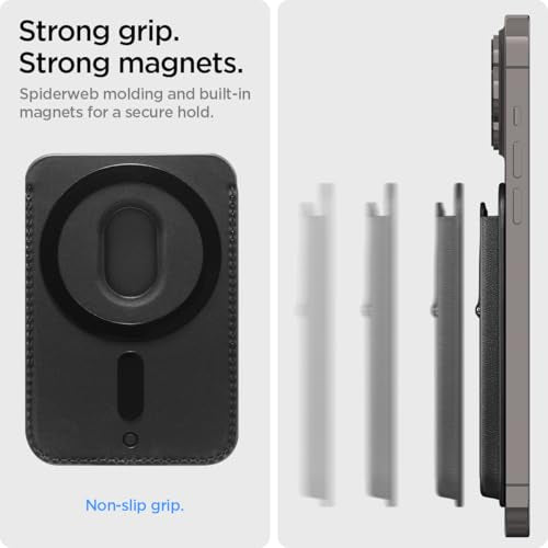 Spigen for MagSafe Wallet, Holds 3 Cards, Strong Magnet, Smart Fold 2 - color: PU Black (Kickstand), size: 3-Cards