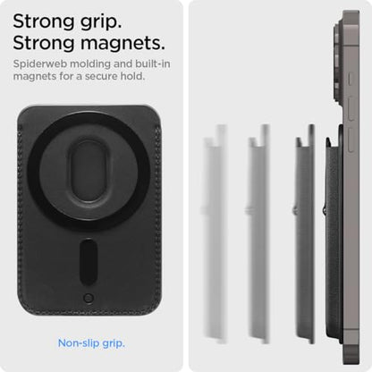 Spigen for MagSafe Wallet, Holds 3 Cards, Strong Magnet, Smart Fold 2 - color: PU Black (Kickstand), size: 3-Cards