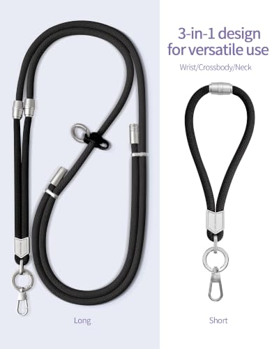 3 in 1 Luxury Phone Lanyard, Adjustable Crossbody Neck Strap & Short Wrist Strap, Anti-Lost Anti-Theft Detachable Phone Chain, Versatile Shoulder Phone Sling for All Cell Phones(Black) - color: Black