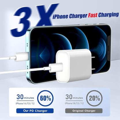 Fast iPhone Charger, [Apple MFi Certified] 2Pack 10FT Extra Long Quick USB C to Lightning Cable Cords + USB C Charger Block Fast iPhone Charging Adapter for iPhone 14 Pro Max/Plus/13/12/11/XS/XR/X/SE