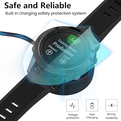 Charger Compatible for Garmin Fenix 9, Fenix 8, Fenix 7/7S/7X, Fenix 6/6S/6X, Fenix 5/5S/5X Charging Stand, Charging Dock Station Cradle Holder USB Cable for Garmin Vivoactive 6/5/4/3 Smartwatch - color: Black