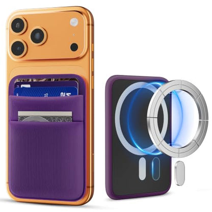 SHANSHUI Wallet for Magsafe, Stretchy Magnetic Phone Wallet Card Holder for Back of Phone Pocket Comaptible for iPhone & Most Smartphone (Purple - color: Purple