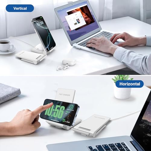 PDKUAI 2 in 1 Wireless Charger,[New Update] 25W Foldable Wireless Charging Station for Samsung Galaxy 25/24/23/Note 20/Buds3,Dual 15W Fast Dual Induction Charge Stand for iPhone 17/17 Pro/16/15/14 - color: White-New