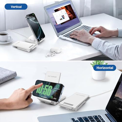 PDKUAI 2 in 1 Wireless Charger,[New Update] 25W Foldable Wireless Charging Station for Samsung Galaxy 25/24/23/Note 20/Buds3,Dual 15W Fast Dual Induction Charge Stand for iPhone 17/17 Pro/16/15/14 - color: White-New