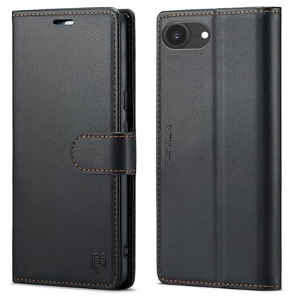 FLIPALM Wallet Case for iPhone 16e, Black | Card Holder, RFID Blocking, PU Leather Folio Flip, Kickstand, Protective Shockproof Cover - color: Black
