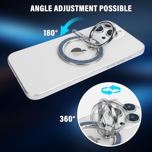 Guppy Magnetic Phone Ring Holder, Glitter Magnet Finger Ring Grip Stand Holder, 360° Rotation with Cell Phone Ring Stand, Compatible with MagSafe for iPhone 17 Pro Max 16 15 14 13 12 All-Blue - color: Blue