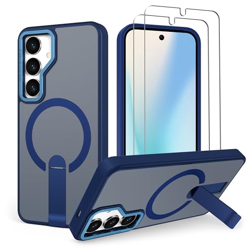 for Samsung Galaxy-S24/Galaxy-S25 Case [𝗡𝗼𝘁 𝗙𝗶𝘁 𝗦𝟮𝟰 𝗣𝗹𝘂𝘀/𝗦𝟮𝟱 𝗣𝗹𝘂𝘀]: 2X Screen Protectors, Compatible with MagSafe, Invisible Kickstand, Slim Fit & Matte Case, Navy Blue - color: Navy Blue, size: Galaxy S24 6.2"
