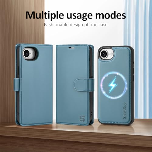 Shieldtop Compatible with MagSafe iPhone 17e / 16e Wallet Case,Light Blue | 2 in 1 Detachable Magnetic,Credit Card Holder Slots,RFID Blocking,PU Leather,Kickstand,Flip Folio Phone Cover for Men & Women - color: Light Blue