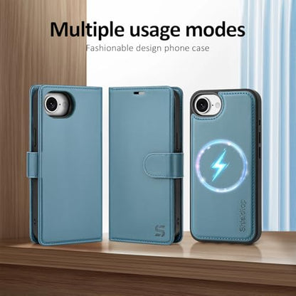 Shieldtop Compatible with MagSafe iPhone 17e / 16e Wallet Case,Light Blue | 2 in 1 Detachable Magnetic,Credit Card Holder Slots,RFID Blocking,PU Leather,Kickstand,Flip Folio Phone Cover for Men & Women - color: Light Blue