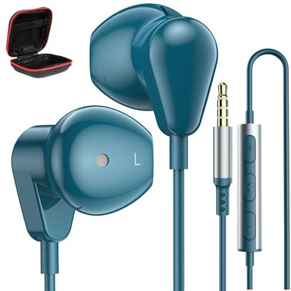 Jelanry 3.5mm Earbuds with Microphone Wired Headphones for Laptop PC, Blue - color: Blue
