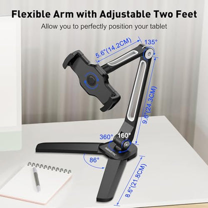 AboveTEK iPad Wall Mount, 3 in 1 Highflex 360° Under Cabinet iPads Mount for Kitchen, Tablet Celling Under Counter Holder, Kitchen Tablet Mount Fits 4.7" to 13.5" iPad, mini, Air, Surface Pro - Black - color: black