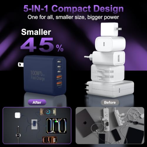 USB C Super Fast Charger Block, 100W USBC Charging Block Wall Plug Adapter - color: Deep Blue