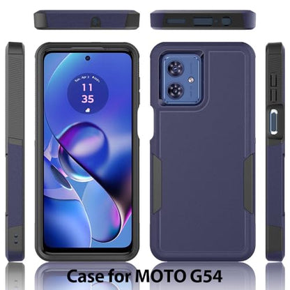 for Moto G54 Case Dual Layer Hard Shockproof Protective Case with Tempered Glass Screen Protector Heavy Duty Hybrid Full Body Anti-Scratch Anti-Slip Phone Cover Deep Blue - color: Moto G54 - Deep Blue