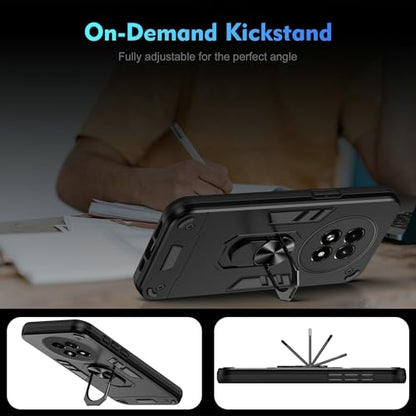 Compatible with Realme 13 5G / Realme 12 / Realme C65 5G Phone Case Cover Built-in Stand Shockproof and Drop-Proof [with Tempered Glass Screen Protector] Black - color: HY-GZS-black, size: Realme 13 5G/Realme 12