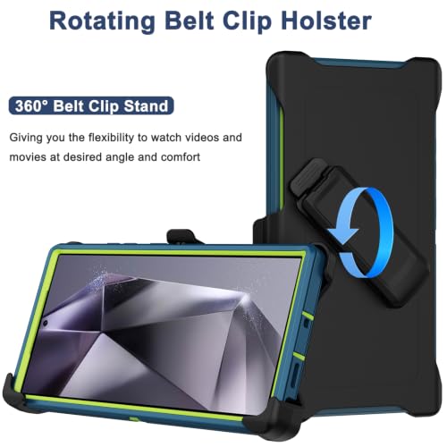 for Samsung Galaxy S24 Ultra Case with Belt Clip Holster, 2X Screen Protector, Heavy Duty Military Grade Full Body Shockproof Rugged Protective Cover for Samsung S24 Ultra 5G (Teal) - color: Teal