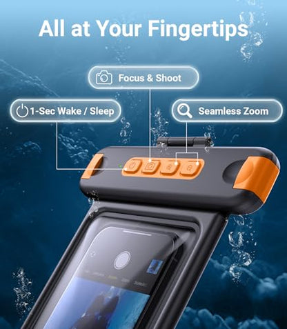 IP68 Bluetooth Shutter Waterproof Phone Pouch Case,Floating,Black | Hands-Free Photo & Video Underwater Control.Large Waterproof Phone Case Universal Fit for 8.5" Phone(iPhone Samsung Google) - color: Black