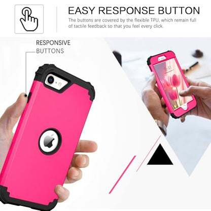 BENTOBEN for iPhone SE 2022 Case and iPhone SE 2020 Case, Heavy Duty 3 in 1 Full Body Rugged Shockproof Hybrid Hard PC Soft Rubber Case for iPhone SE 3rd/2nd Gen, Hot Pink/Black Design - color: Black/Hot Pink