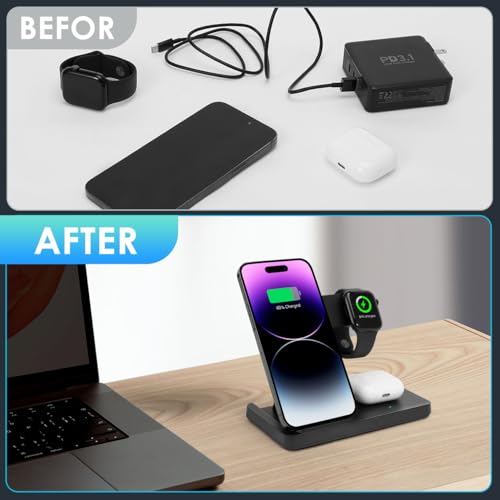 3 in 1 Charging Station for Multi Devices, Wireless Charger for iPhone 8-16 Series & Apple Watch, Wireless Charging Station for AirPods Pro/4/3/2