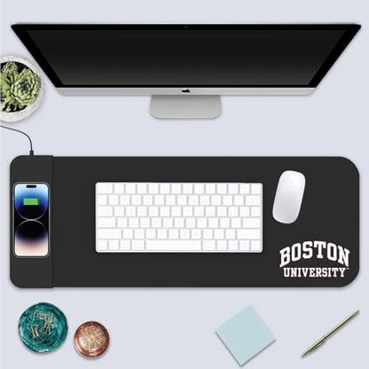 OTM Essentials Boston University Classic Wireless Charging Cloth Desk Mat, Durable Office Supplies, Non-Slip Base, Quick Charging Wireless Desk Pad, Black - size: Classic- Charging, style: Boston University