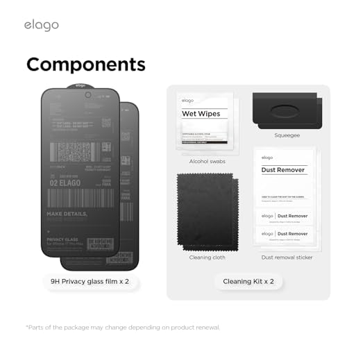 elago 2 Pack Privacy Glass+ Screen Protector for iPhone 17 Pro Max - size: iPhone 17 Pro Max (2 Pack)