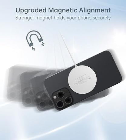 Magnetic Wireless Charger for iPhone Duo/18/17/16/15/14/13/12 - Mag Charger+20W USB C Adapter, Aluminum Fast Wireless Charging Stand/Pad with 5ft USB-C Cable for iPhone 18/17/16/15/14/13/12, Airpod - color: silver