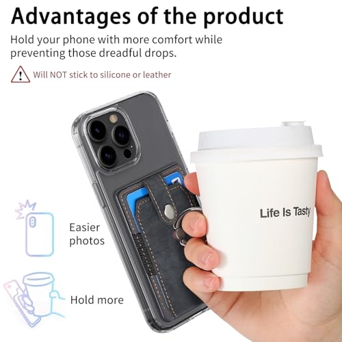 Card Holder Phone Wallet, Ring Stand Stick on Phone Wallet Black - color: Black