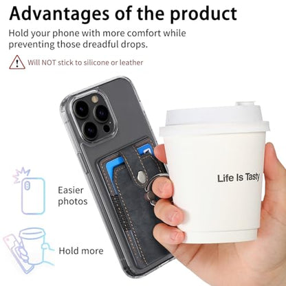 Card Holder Phone Wallet, Ring Stand Stick on Phone Wallet Black - color: Black