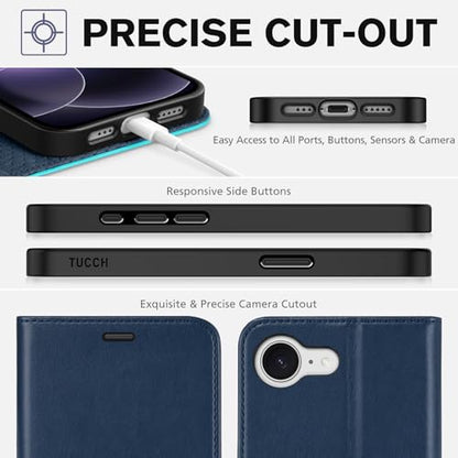 TUCCH Wallet Case for iPhone 17e/16e (6.1"), 4 Card Slots, Blue & Lake Blue | RFID Blocking, Viewing Stand, Shockproof TPU Shell, PU Leather, Magnetic Closure, Protective Folio Flip Cover - color: Two-tone Blue & Lake Blue