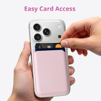 Magnetic Wallet Cell Phone Card Holder for Phone Case with Mag-Safe | Stronger Magnetic RFID Leather Phone Wallet Stick on Series of iPhone 17/16/15/14/13/12 and Pro/Promax, Blush Pink - color: Blush Pink, size: 1 Pack