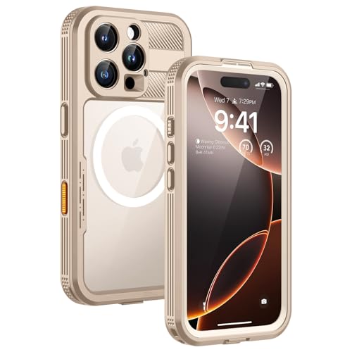 Lanhiem Magnetic for iPhone 16 Pro Max Case, IP68 Waterproof Dustproof Case, [Compatible with Magsafe] [Built-in Screen Protector] Full Body Heavy Duty Rugged Phone Cover 6.9 inch, Desert - color: Desert Titanium, size: for iPhone 16 Pro Max