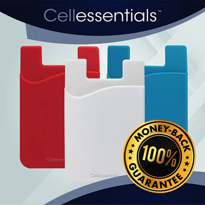 USA Merchant Redesigned Card Holder - Silicone Stick on Cell Phone Wallet with Pocket for Credit Card ID Business Card - iPhone Android & Smartphones (Red, White, Teal) - color: Red, White, Teal