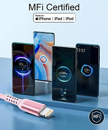 Awnuwuy 20FT Long iPhone USB-C to Lightning Cable [Apple MFi Certified] 20W 3A (max) USB C Power Delivery Fast Charge for iPhone 14 13 12 11 10 Max X XS XR 9 8, AirPods, iPad, Charging Cord Pink/Rose - size: 20FT