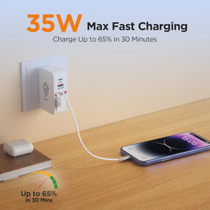 4-in-1 Retractable Wall Charger,35W Ultra-Compact Travel Charger - color: White